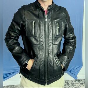 LEATHER JACKET MENS DKNY AUTHENTIC BLACK MEDIUM